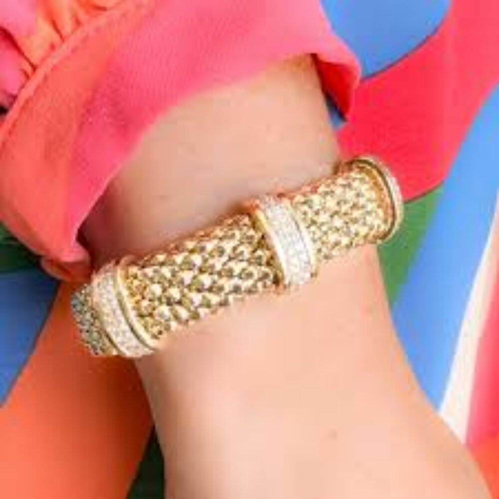 New Designer Textured Flexible 1/2" Rhinestone Cuff Bracelet